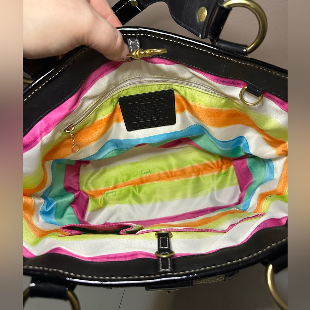 Coach Black and Natural Straw Tote Shoulder Bag - Picture 8 of 15